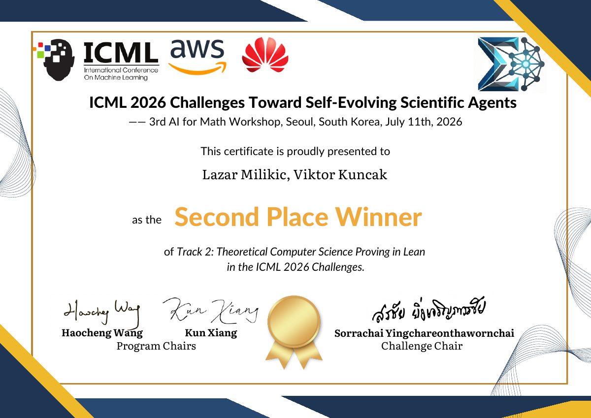 Track 2 second place winner certificate