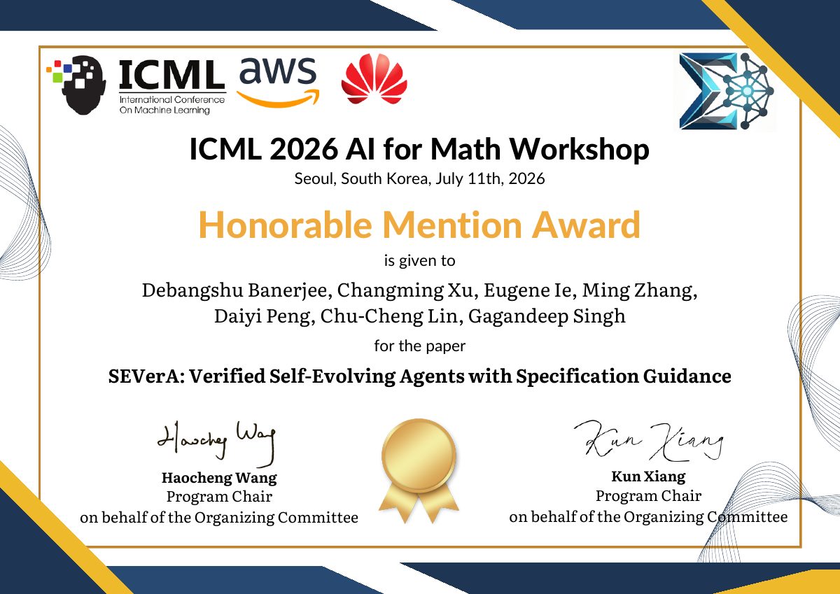Honorable Mention certificate for SEVerA: Verified Self-Evolving Agents with Specification Guidance