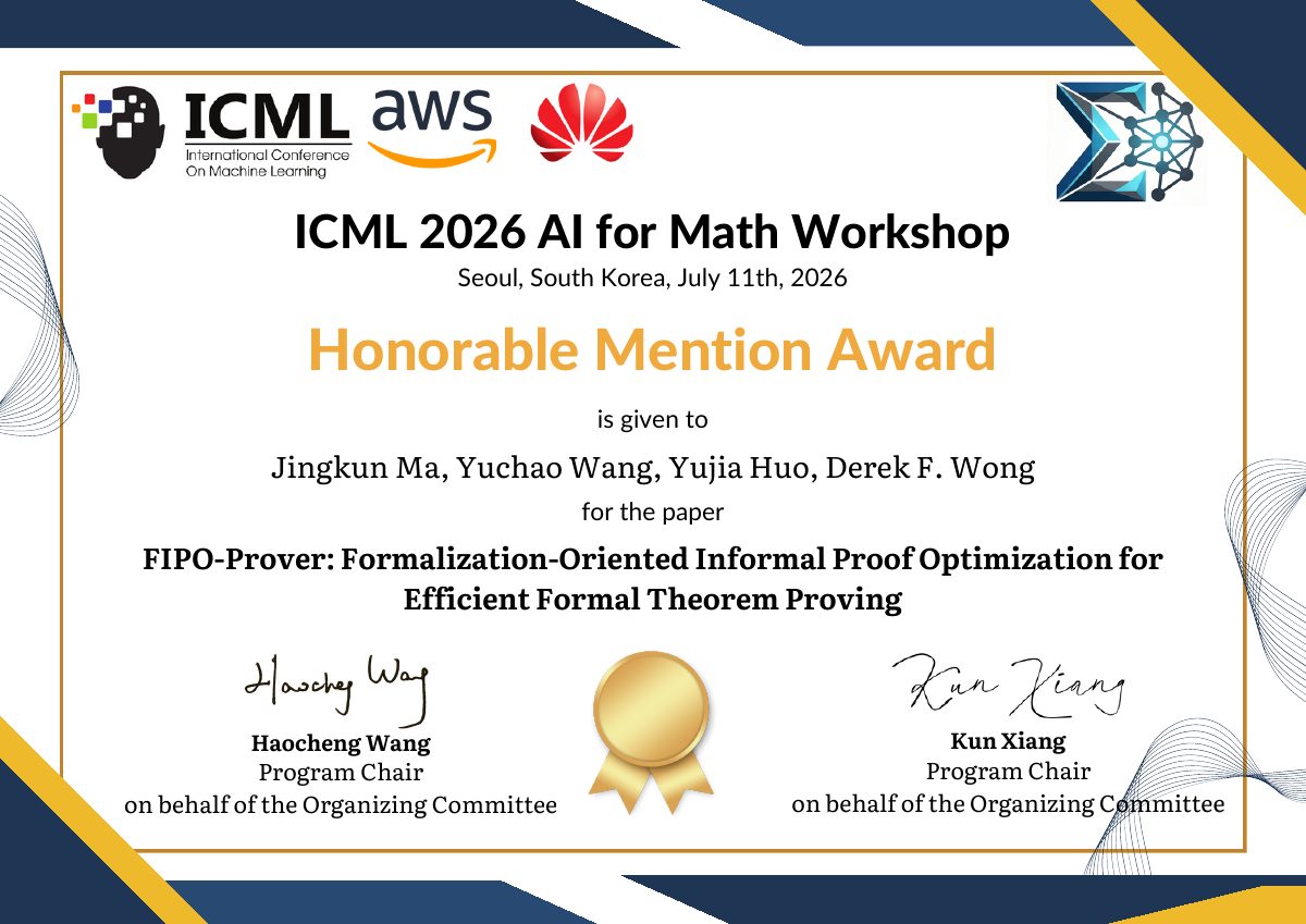 Honorable Mention certificate for FIPO-Prover: Formalization-Oriented Informal Proof Optimization for Efficient Formal Theorem Proving